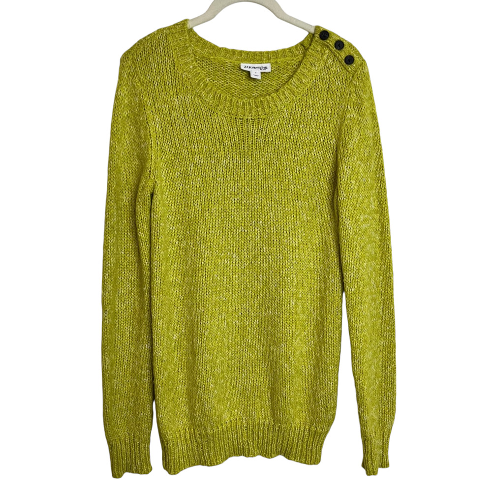 St Johns Bay Womens Sweater Size Small Bright Green Accent Buttons Chunky Knit